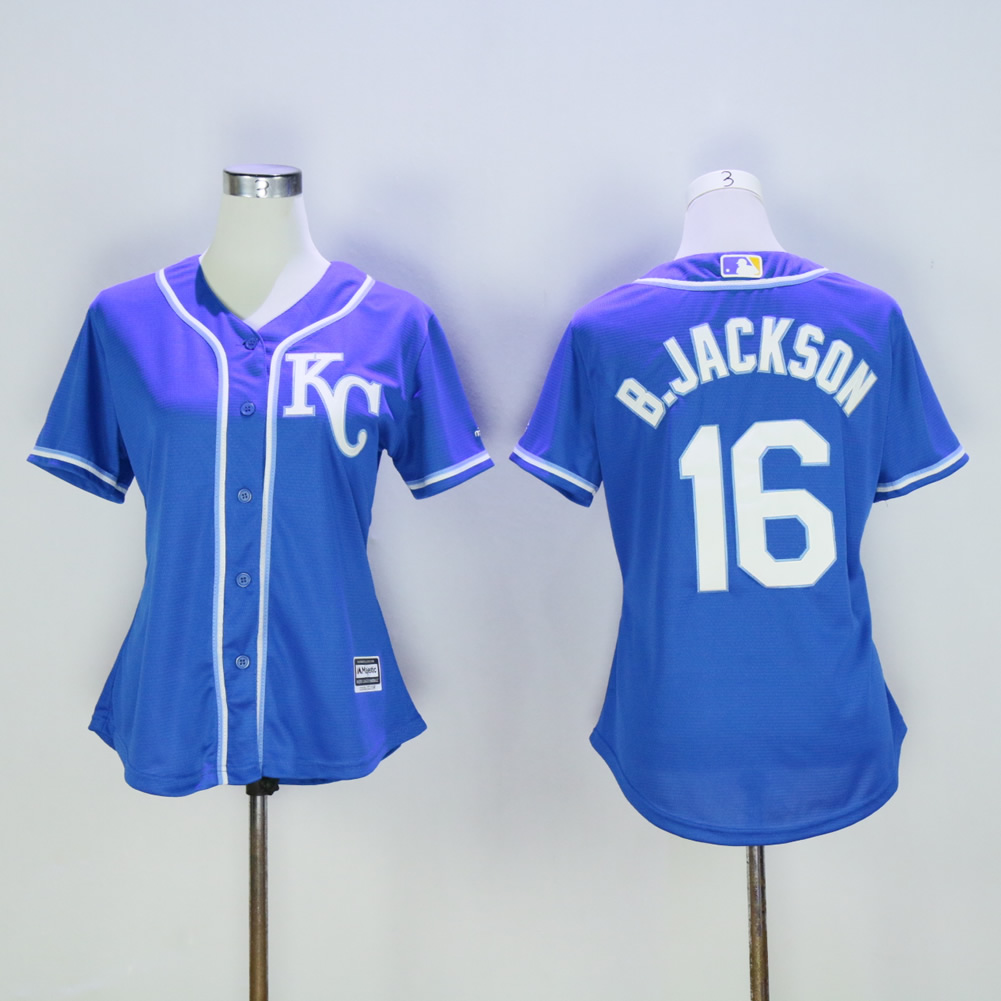 Women Kansas City Royals #16 B.Jackson Blue MLB Jerseys->women mlb jersey->Women Jersey